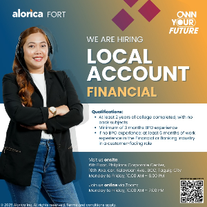 CUSTOMER SERVICE FOR LOCAL FINANCIAL ACCOUNT TO START ASAP! - TAGUIG